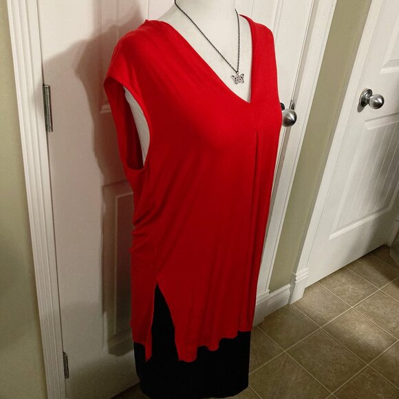 PAPA VANCOUVER Red v-neck short-sleeve top ~ Stretchy LARGE XL 1X shirt - Picture 5 of 15